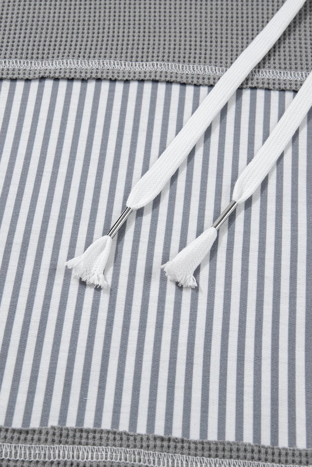 Gray Mixed Waffle Knit Patchwork Henley Plus Size Hoodie - MAD RUFFI