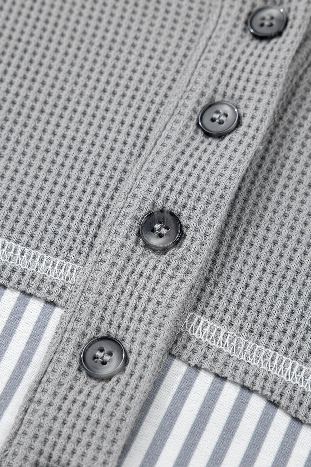 Gray Mixed Waffle Knit Patchwork Henley Plus Size Hoodie - MAD RUFFI