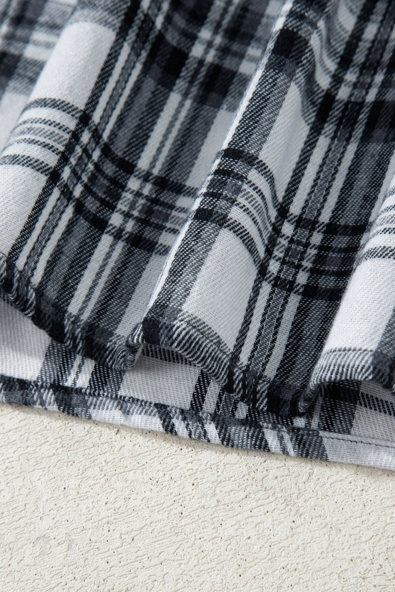 Gray Plaid Patchwork Long Sleeve Button Hooded Blouse - MAD RUFFI