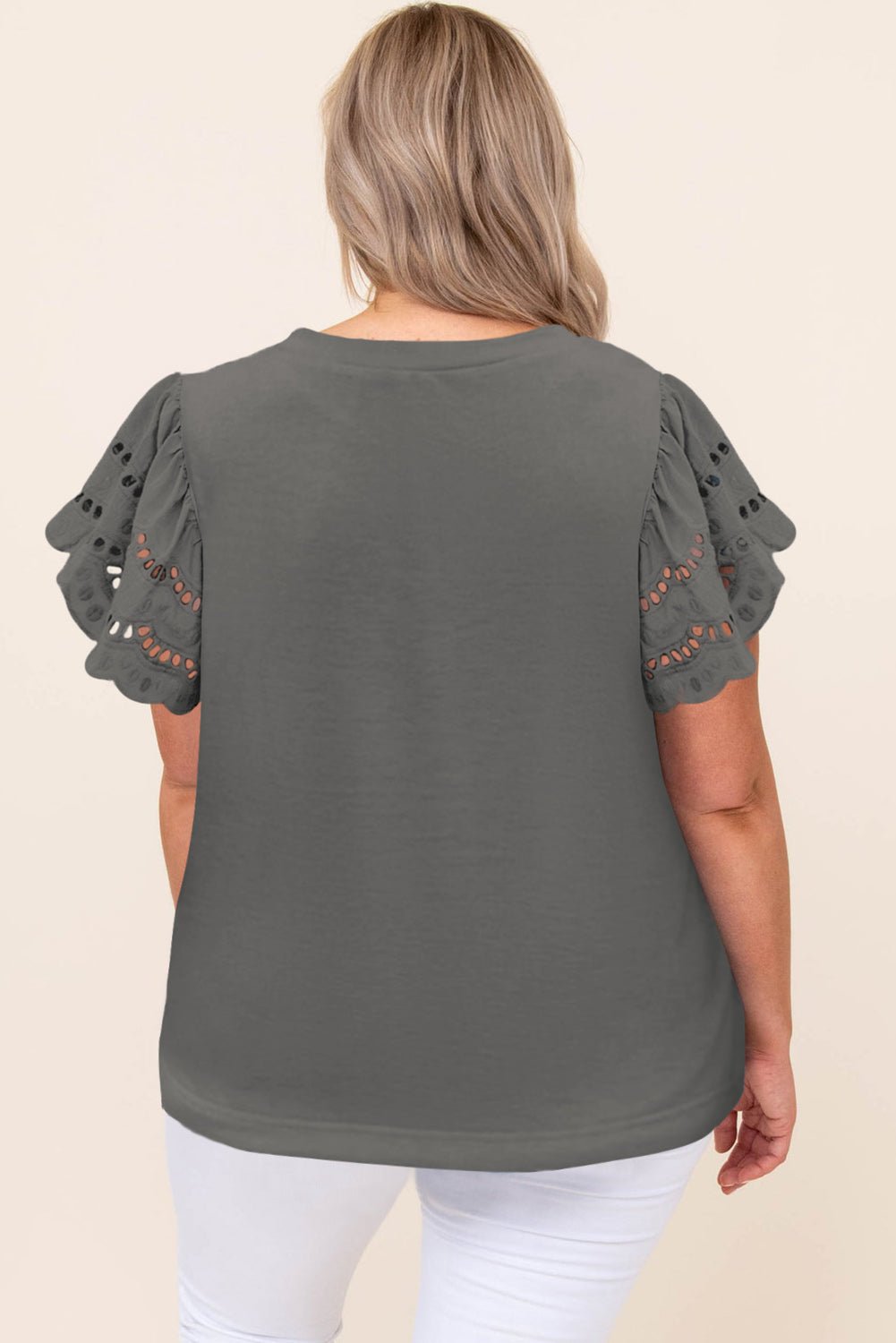 Gray Plus Size Flutter Sleeve Top - MAD RUFFI
