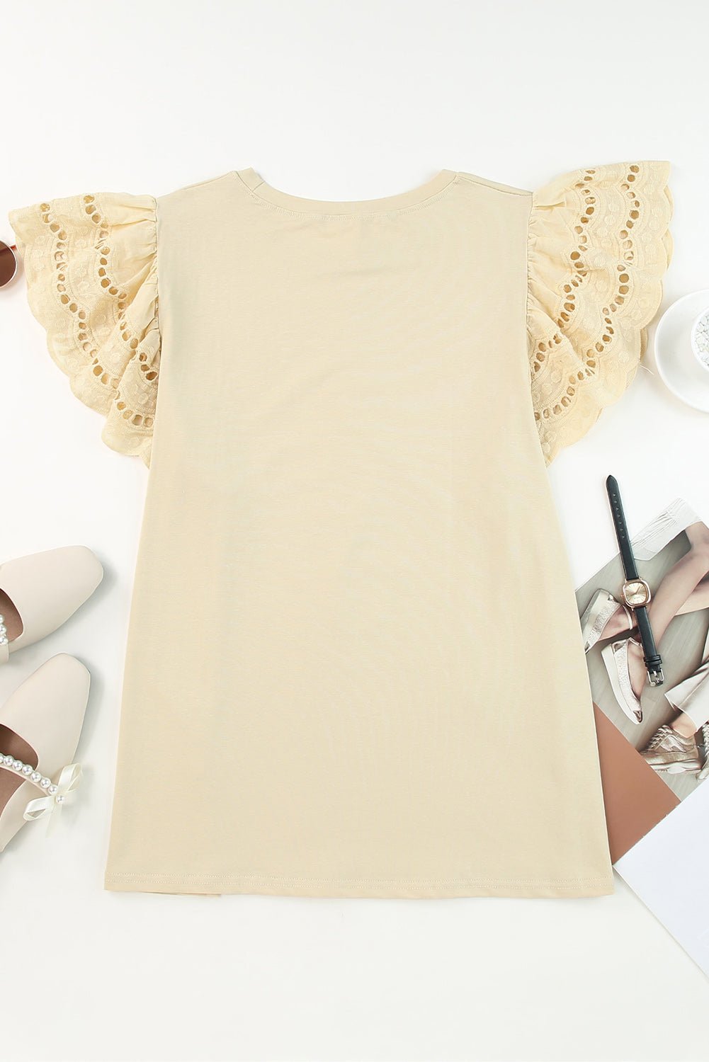 Gray Plus Size Flutter Sleeve Top - MAD RUFFI