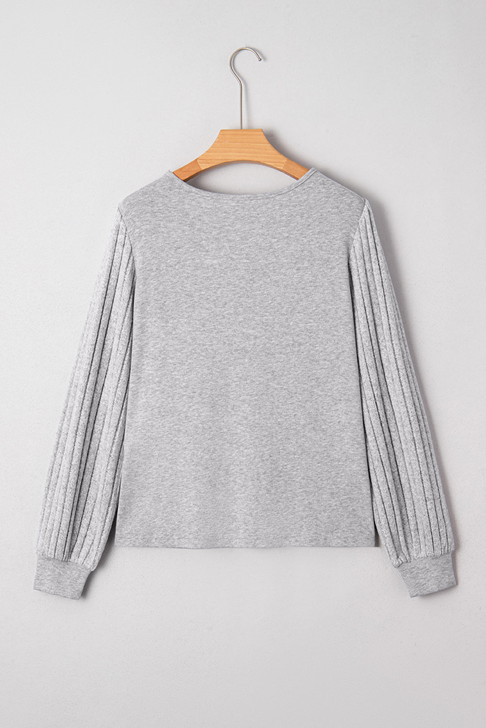 Gray Solid Lace Applique Round Neck Long Sleeve Top - MAD RUFFI