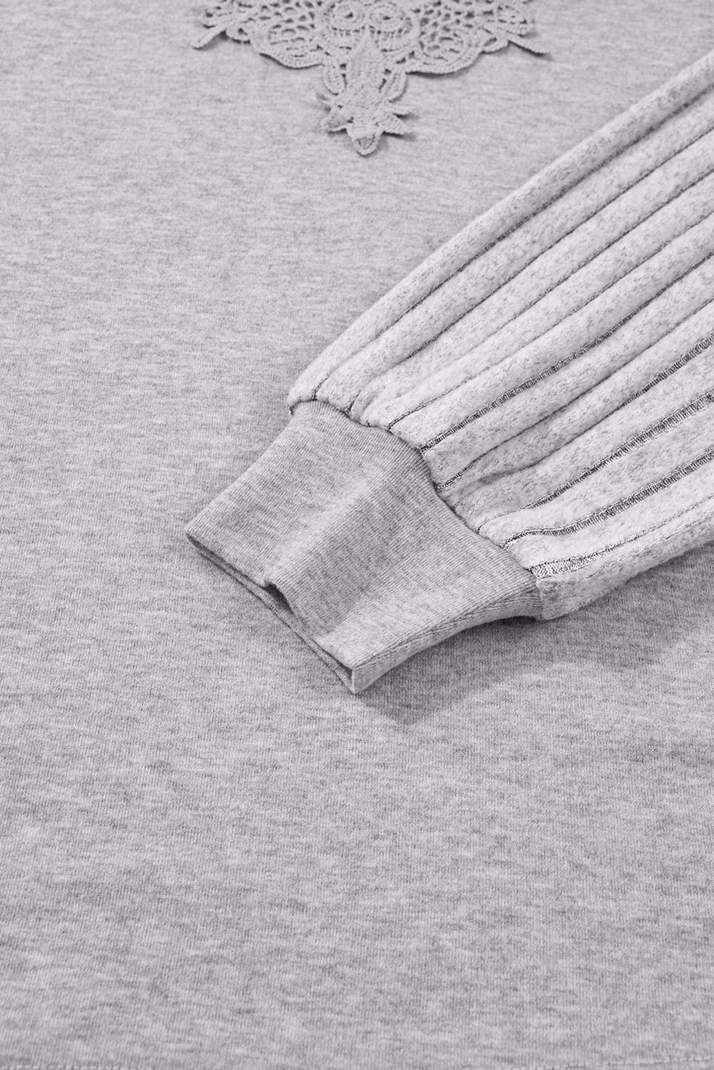Gray Solid Lace Applique Round Neck Long Sleeve Top - MAD RUFFI
