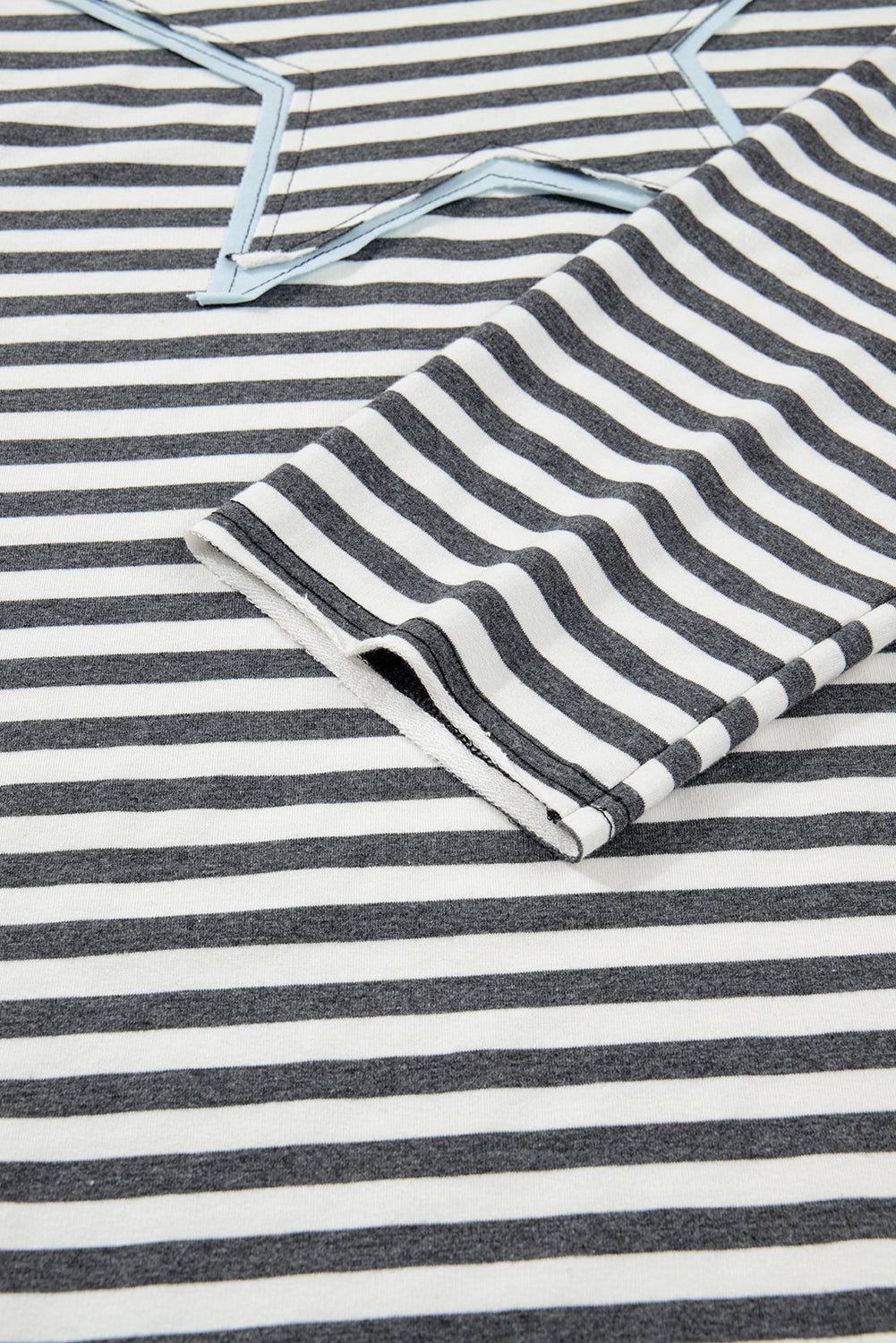 Gray Stripe Contrast Star Stitched Plus Size Long Sleeve Top - MAD RUFFI