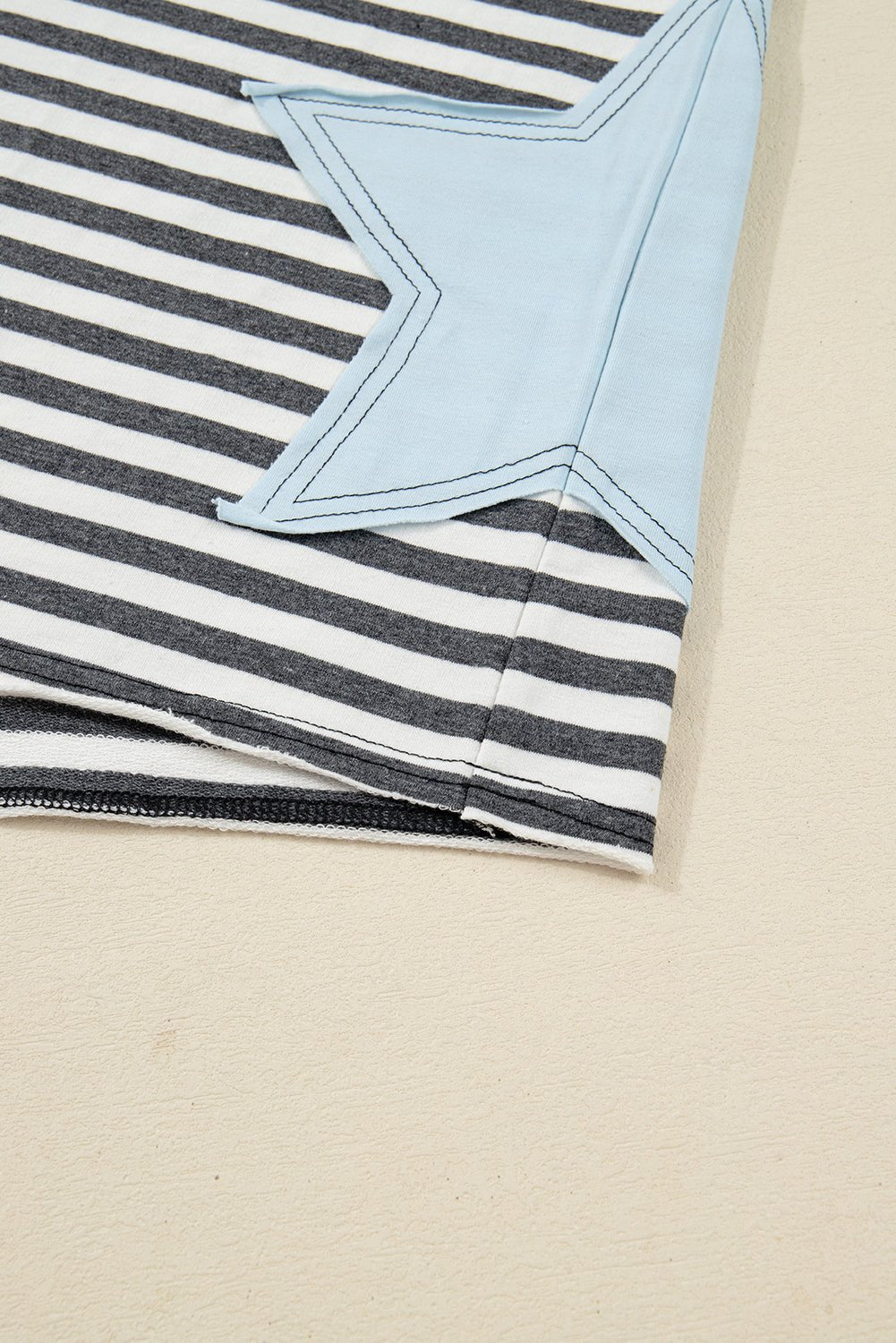 Gray Stripe Contrast Star Stitched Plus Size Long Sleeve Top - MAD RUFFI