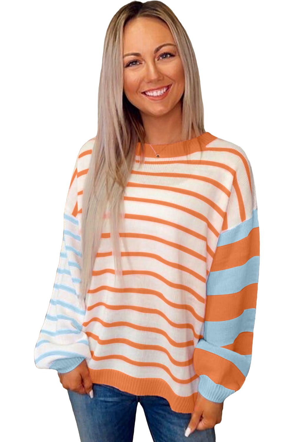 Gray Striped Colorblock Pullover Sweater - MAD RUFFI