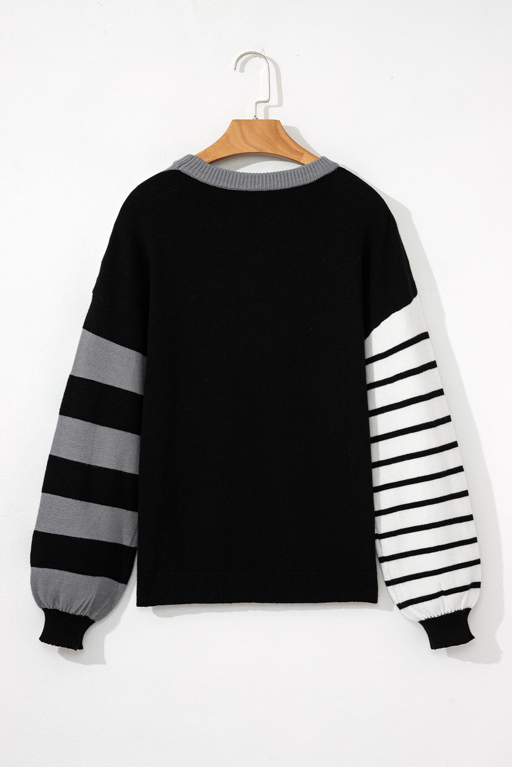 Gray Striped Colorblock Pullover Sweater - MAD RUFFI
