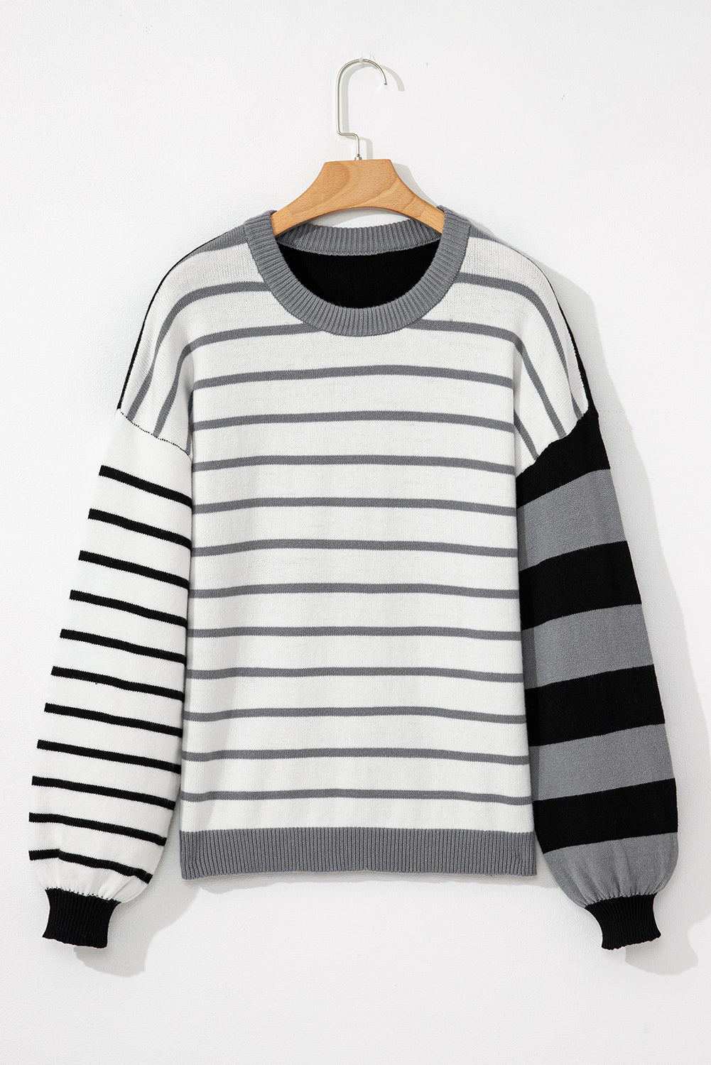 Gray Striped Colorblock Pullover Sweater - MAD RUFFI