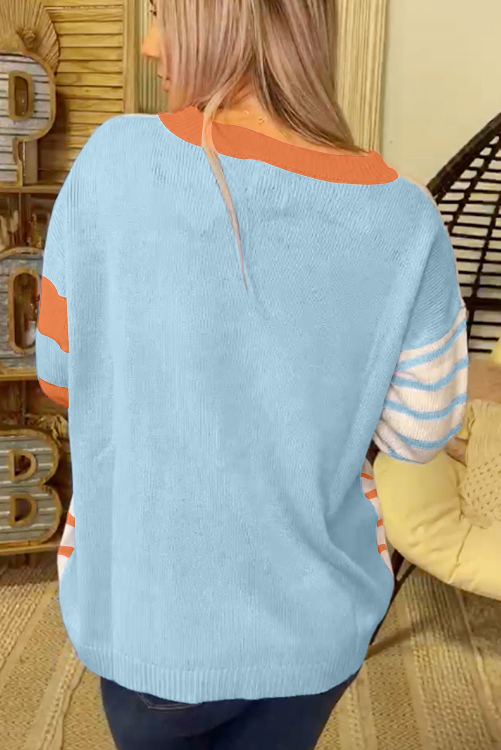 Gray Striped Colorblock Pullover Sweater - MAD RUFFI