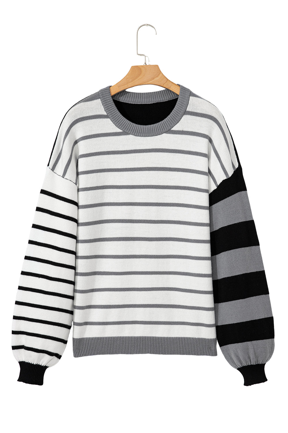 Gray Striped Colorblock Pullover Sweater - MAD RUFFI