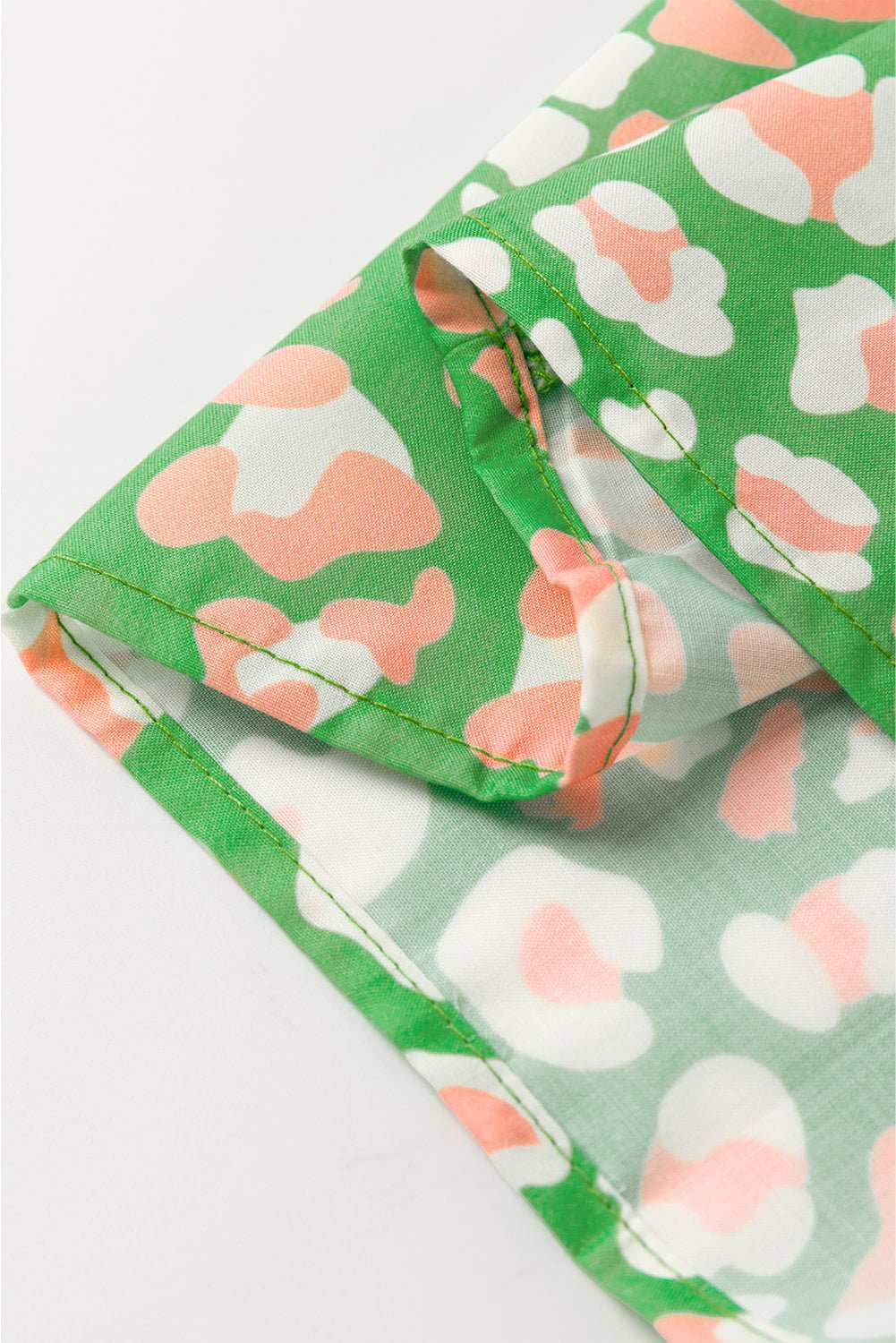 Green Abstract Leopard Tie Front Flutter Sleeve Blouse - MAD RUFFI