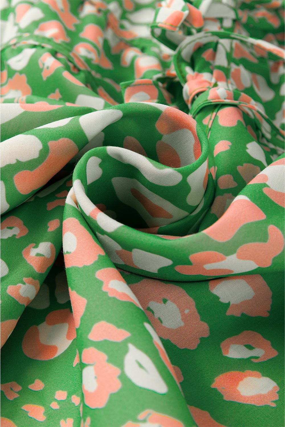 Green Abstract Leopard Tie Front Flutter Sleeve Blouse - MAD RUFFI