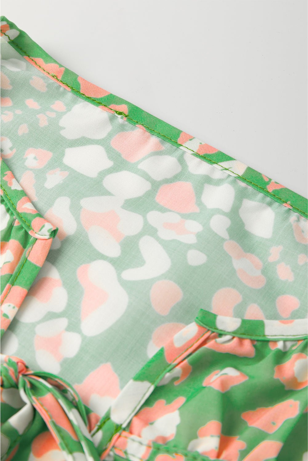 Green Abstract Leopard Tie Front Flutter Sleeve Blouse - MAD RUFFI