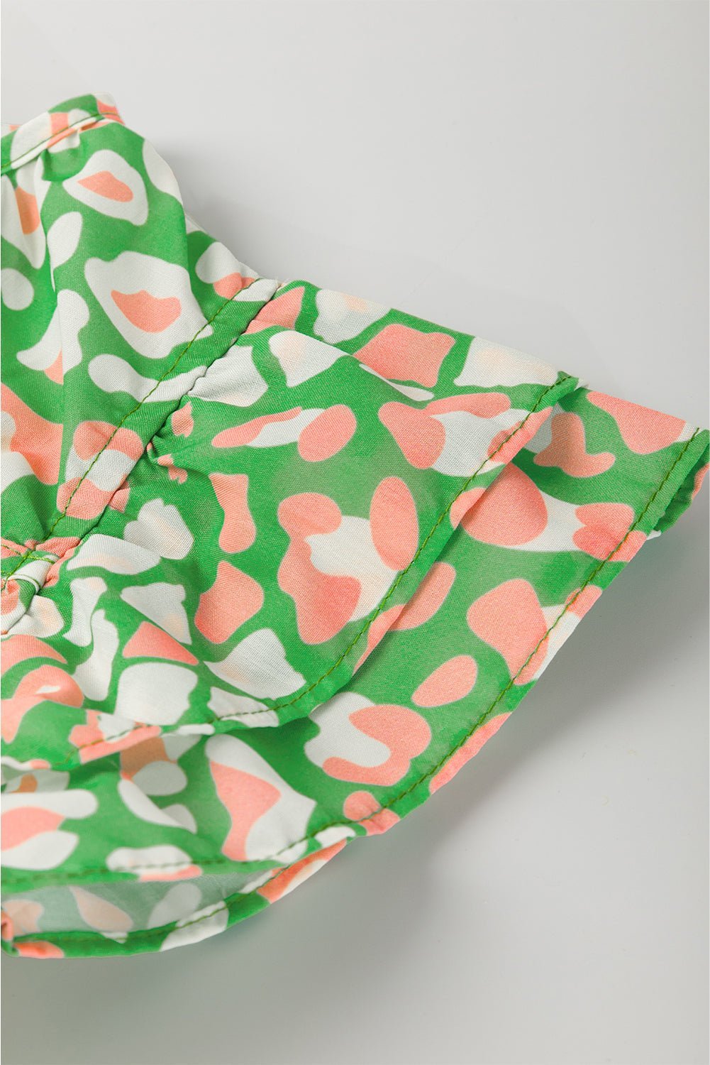 Green Abstract Leopard Tie Front Flutter Sleeve Blouse - MAD RUFFI