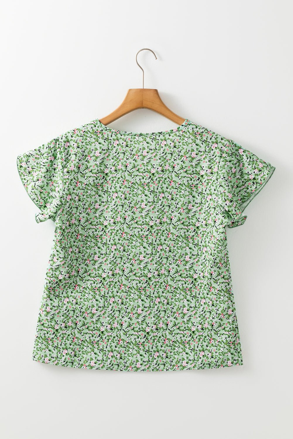 Green Boho Floral V Neck Short Sleeve Blouse - MAD RUFFI