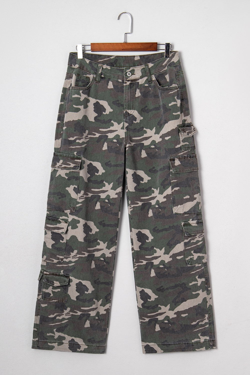 Green Camo Multi Pocket Cargo Wide Leg Jeans - MAD RUFFI