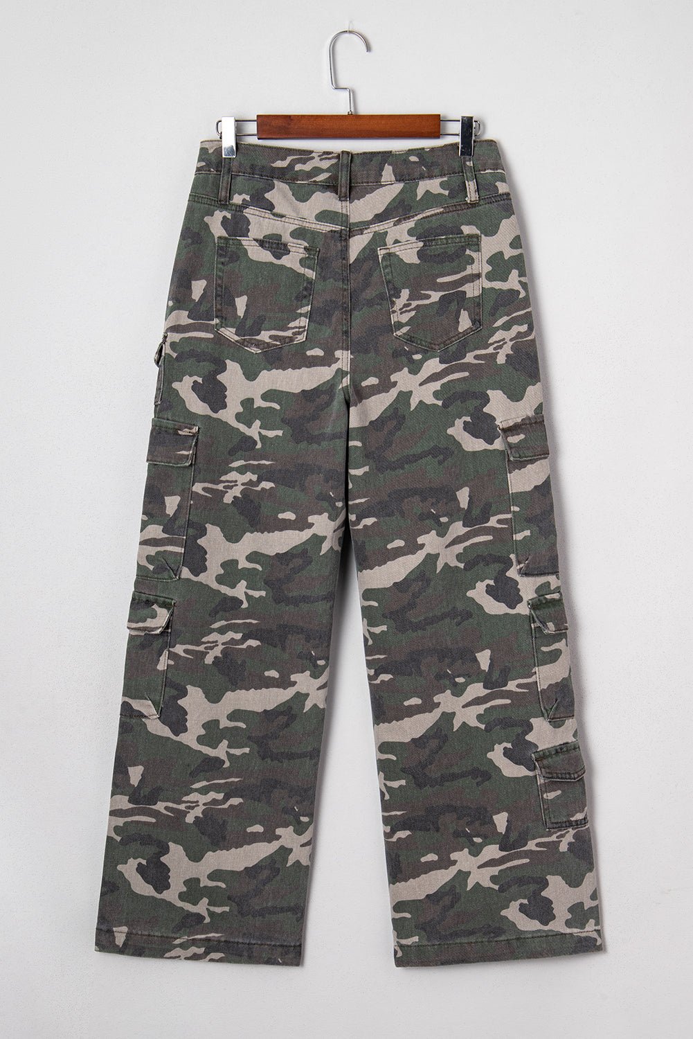 Green Camo Multi Pocket Cargo Wide Leg Jeans - MAD RUFFI