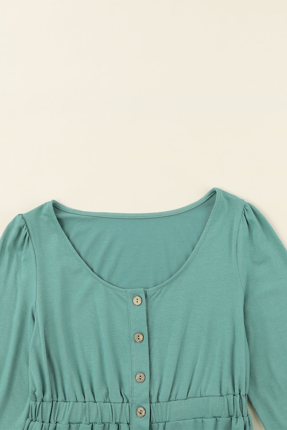 Green Casual Button Up Ruched Waist Short Dress - MAD RUFFI