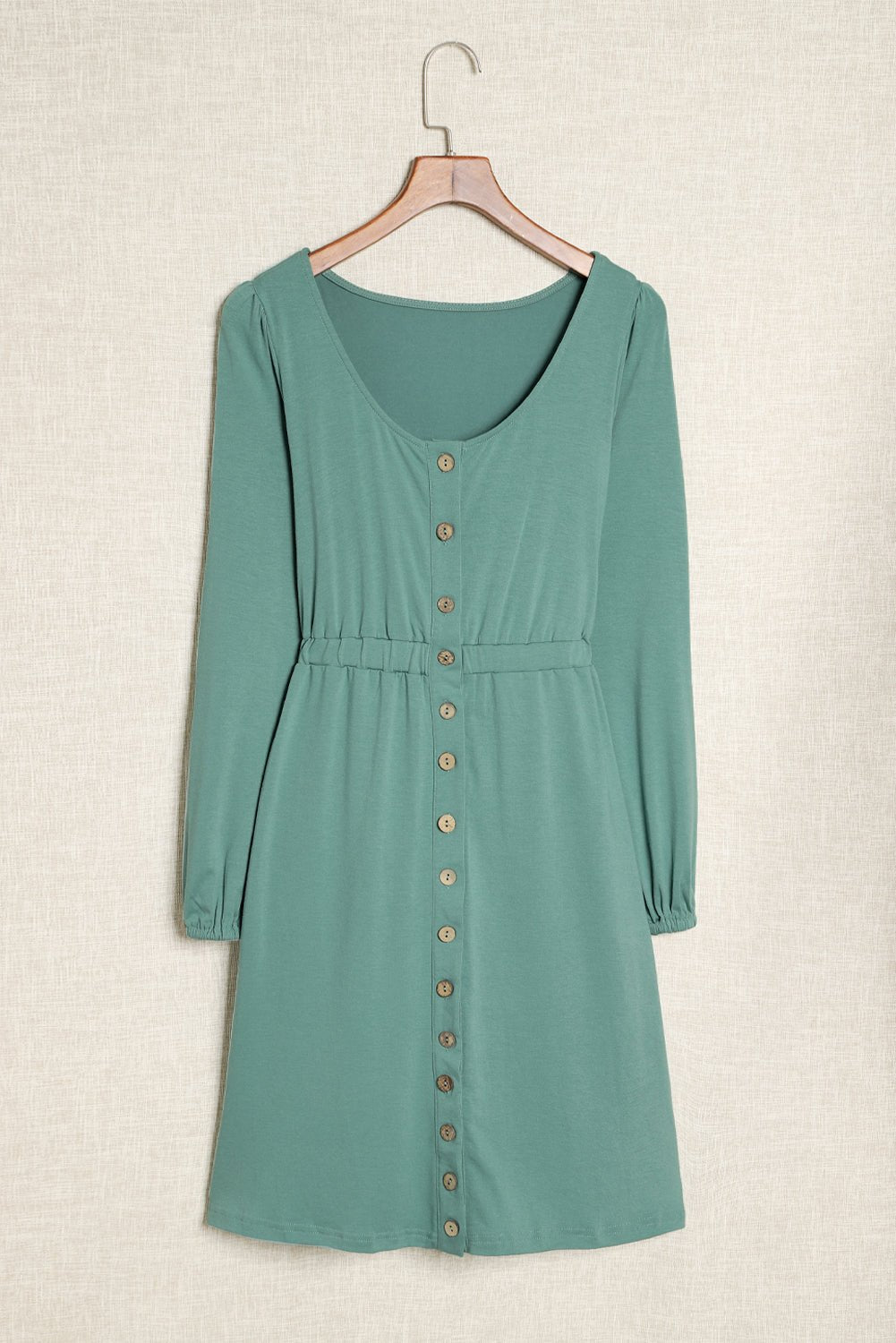 Green Casual Button Up Ruched Waist Short Dress - MAD RUFFI
