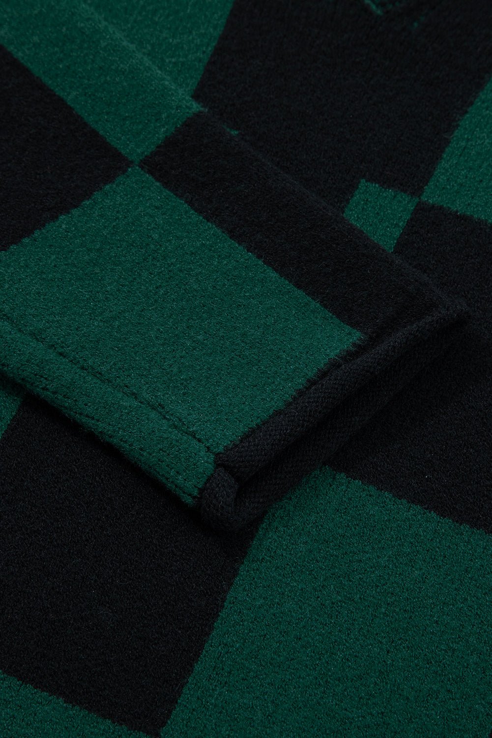 Green Checked Notched Neckline Drop Shoulder Knit Sweater - MAD RUFFI