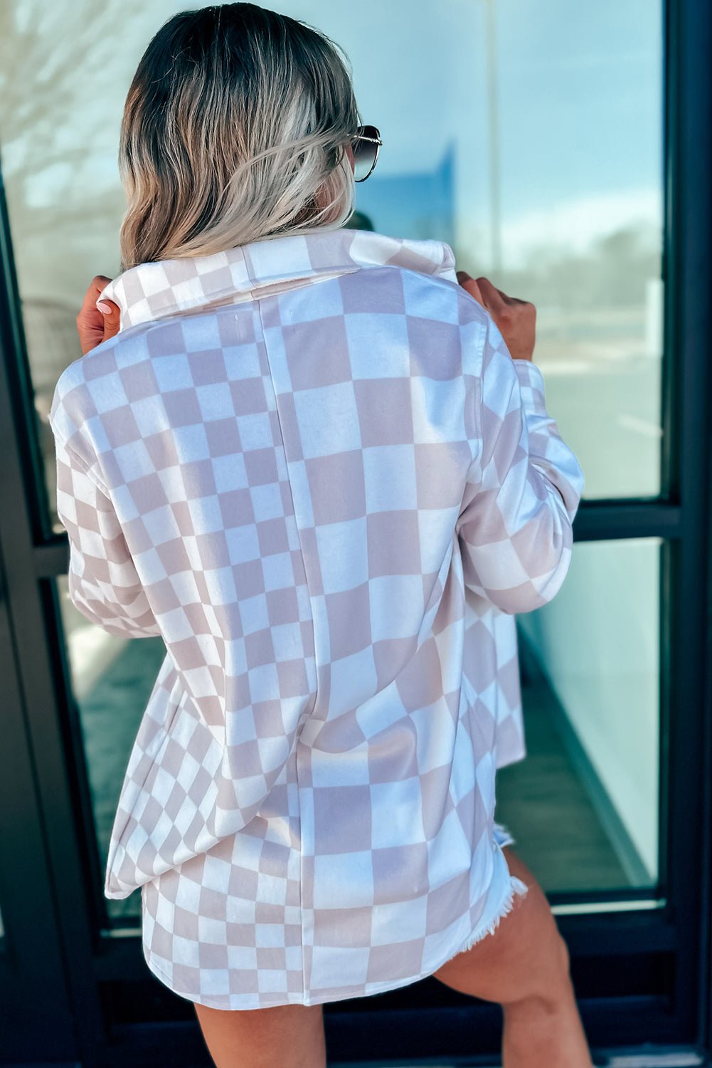 Green Checkerboard Flap Pocket Button Front Shacket - MAD RUFFI