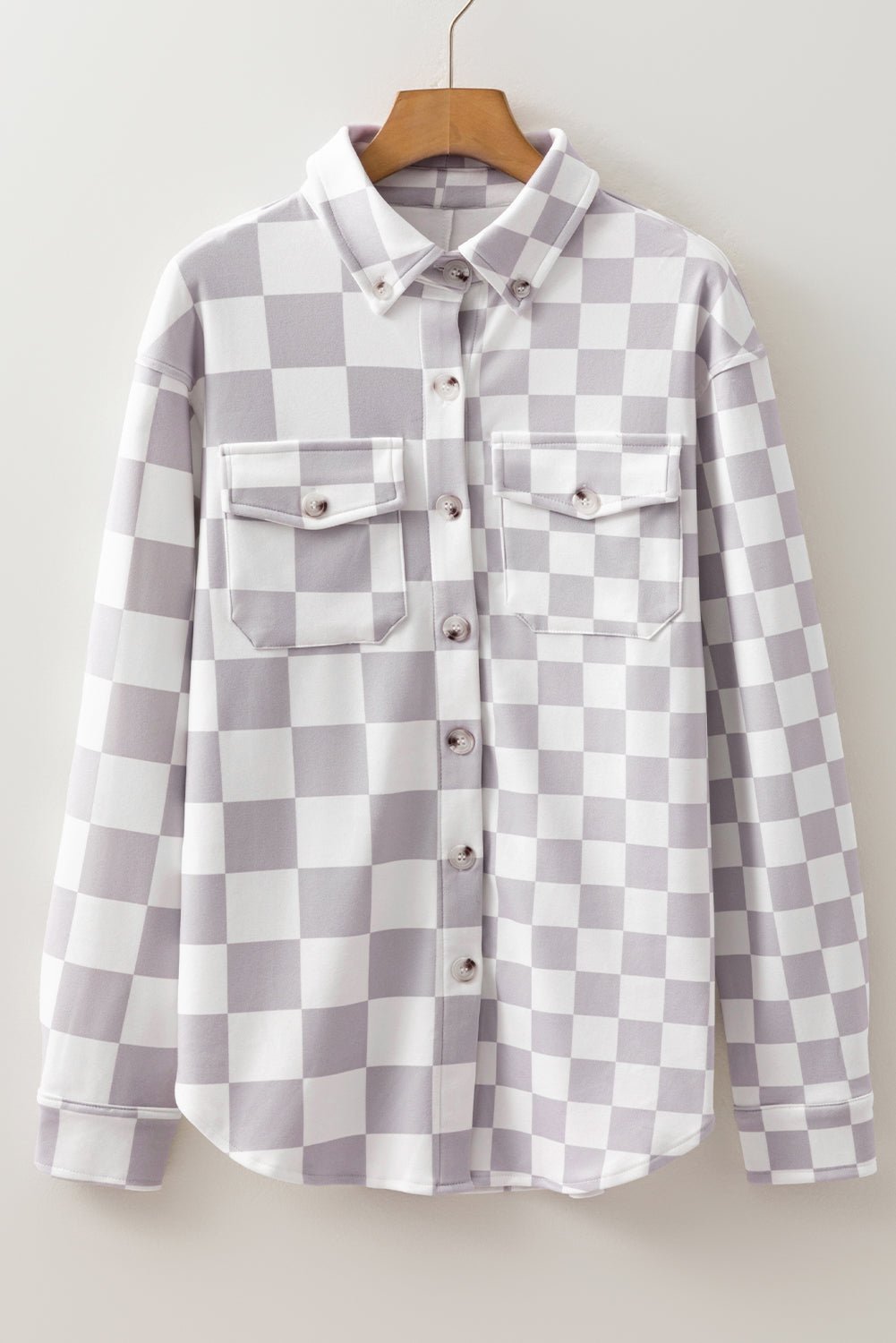 Green Checkerboard Flap Pocket Button Front Shacket - MAD RUFFI