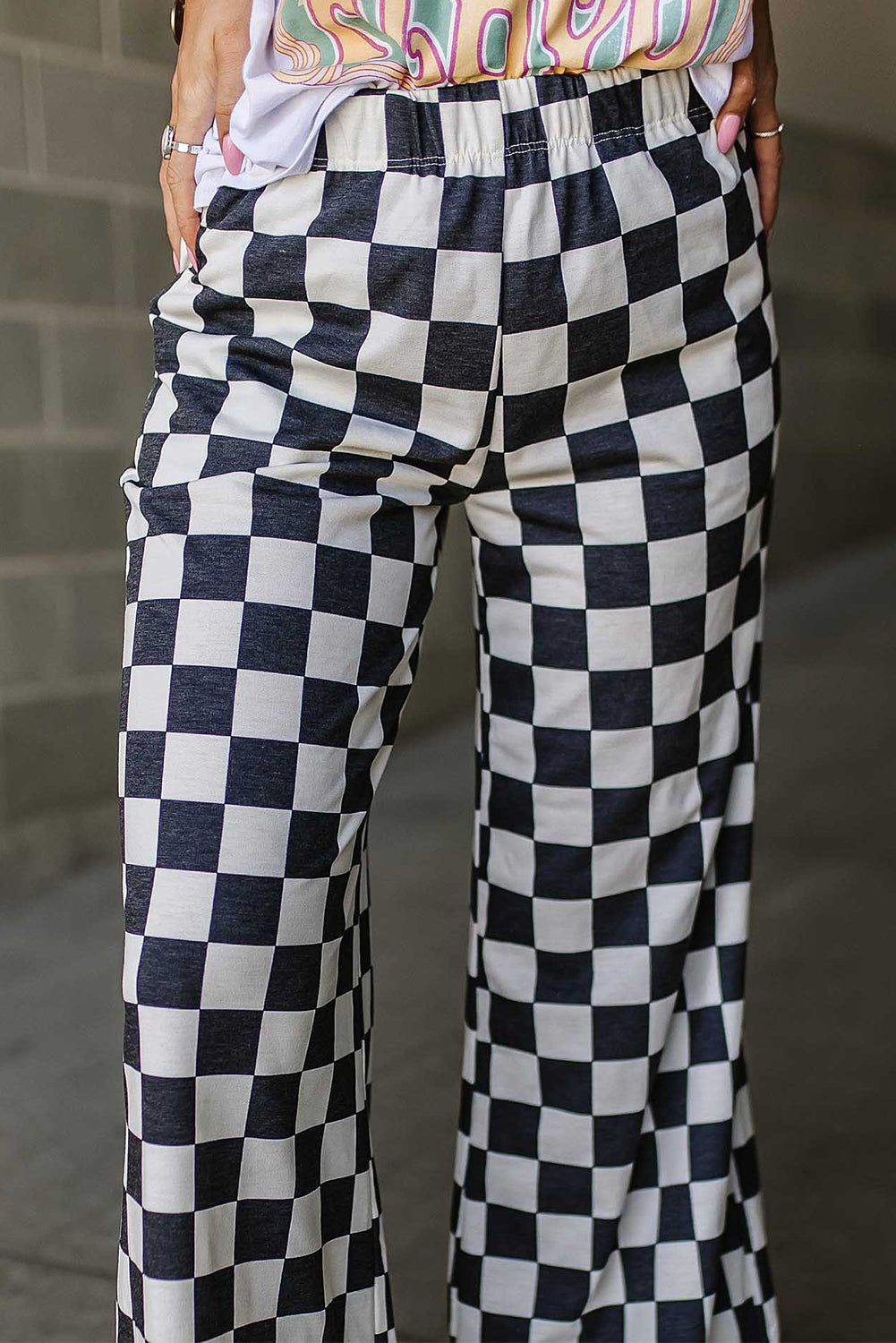 Green Checkered Print High Waist Wide Leg Pants - MAD RUFFI