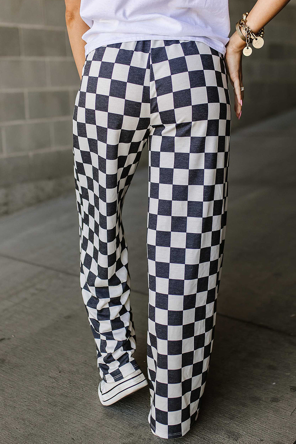 Green Checkered Print High Waist Wide Leg Pants - MAD RUFFI