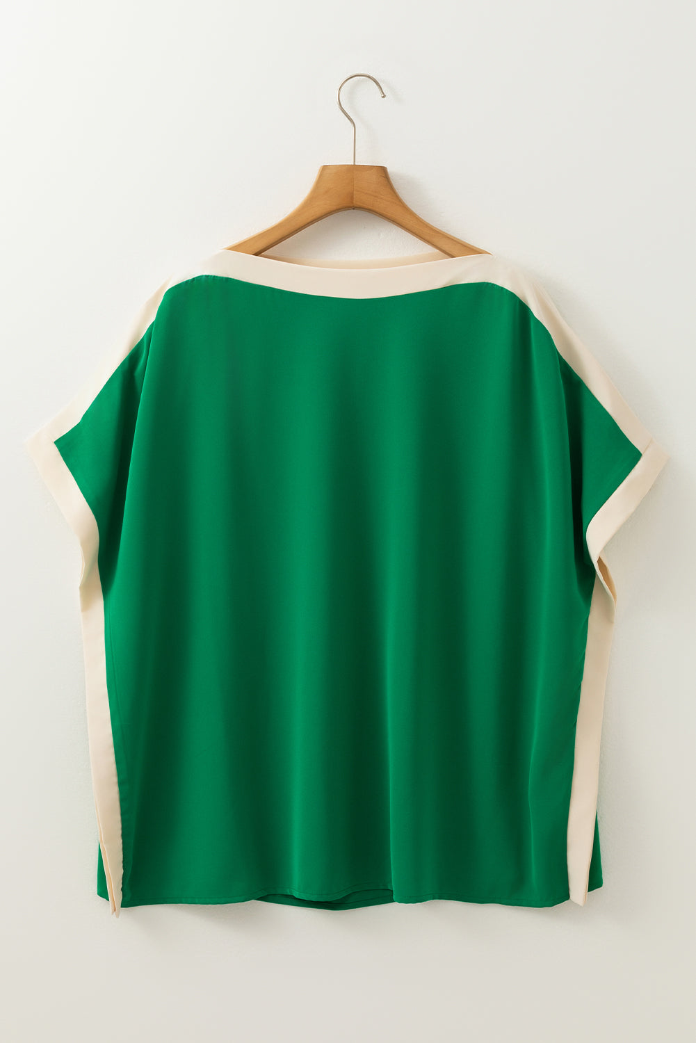 Green Colorblock Batwing Sleeve Boat Neck Blouse - Blouses