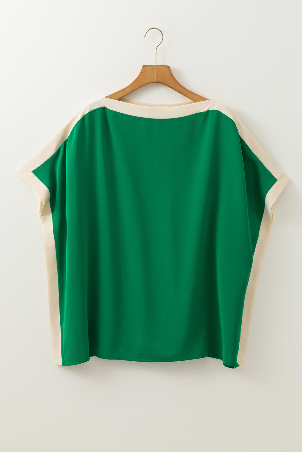 Green Colorblock Batwing Sleeve Boat Neck Blouse - Blouses