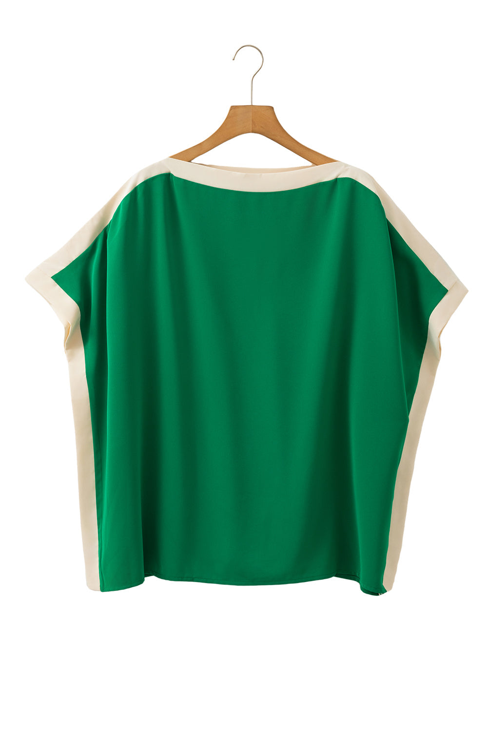 Green Colorblock Batwing Sleeve Boat Neck Blouse - Blouses