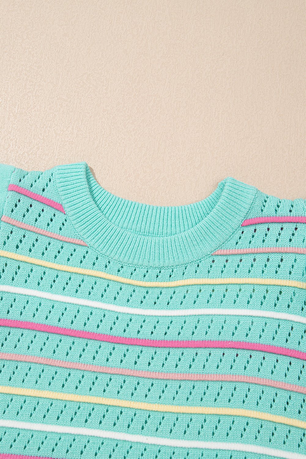 Green Colorful Striped Eyelet Knit Ruffle Top - MAD RUFFI