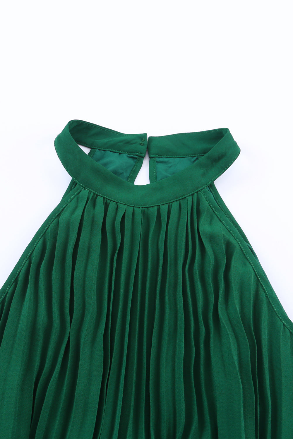 Green Elegant Halter Neck Belted Pleated Wide Leg Jumpsuit - MAD RUFFI