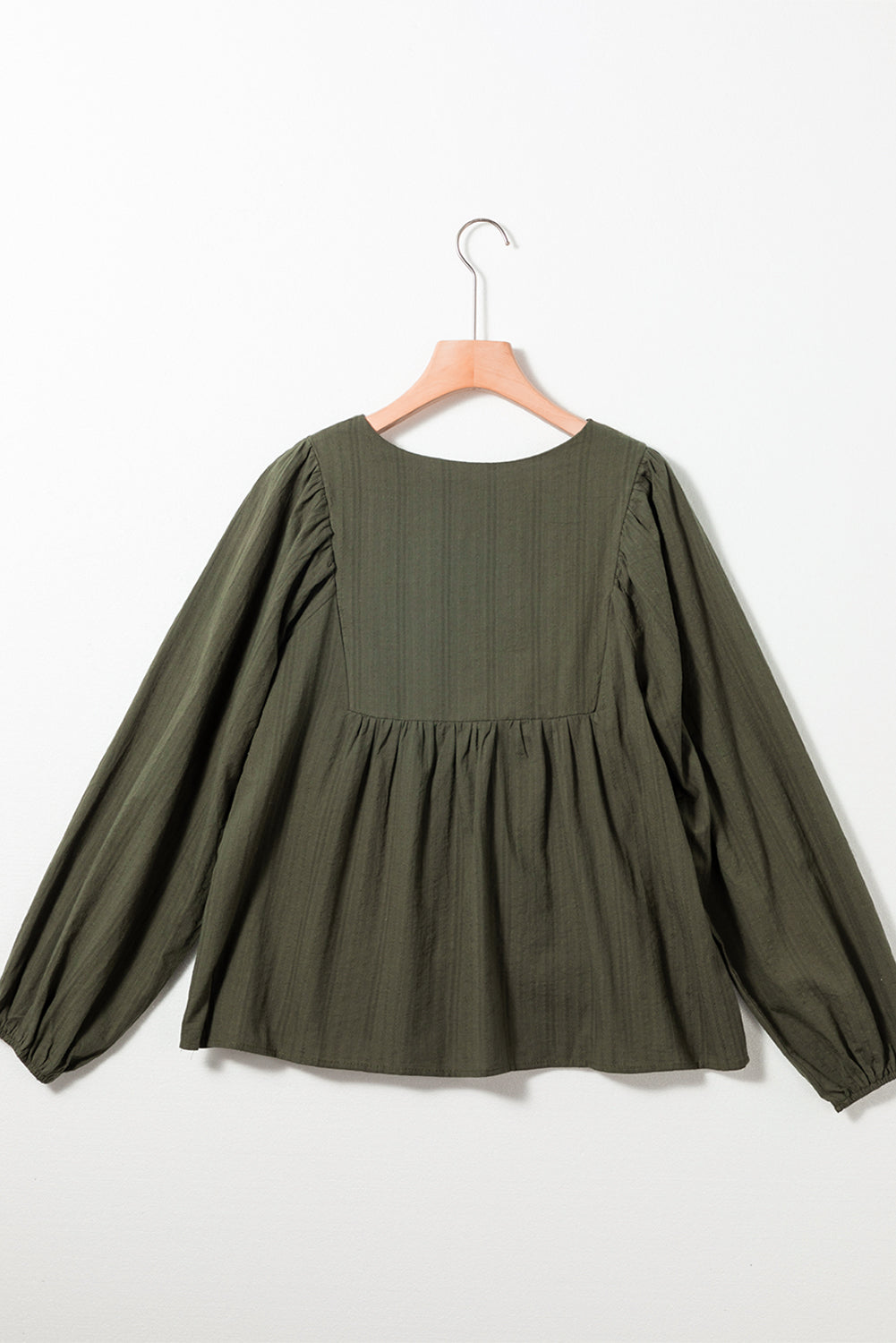 Green Embroidered Split Neck Pleated Loose Blouse - MAD RUFFI