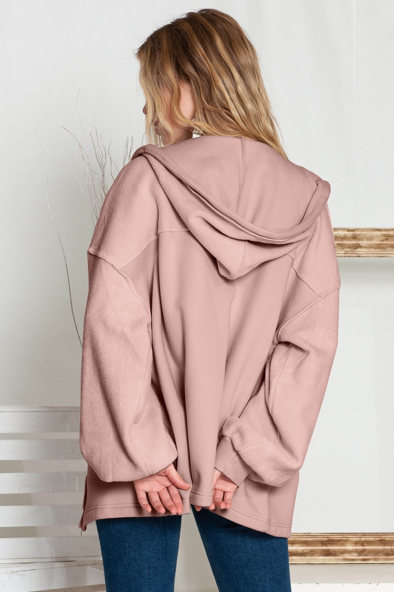 Green Flap Pockets Bishop Sleeve Zip Up Hoodie Jacket - MAD RUFFI