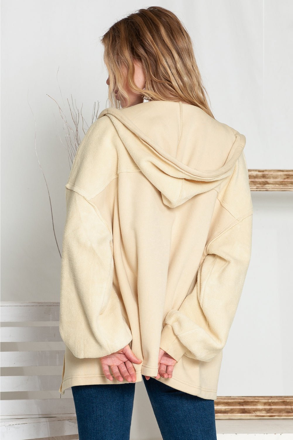 Green Flap Pockets Bishop Sleeve Zip Up Hoodie Jacket - MAD RUFFI