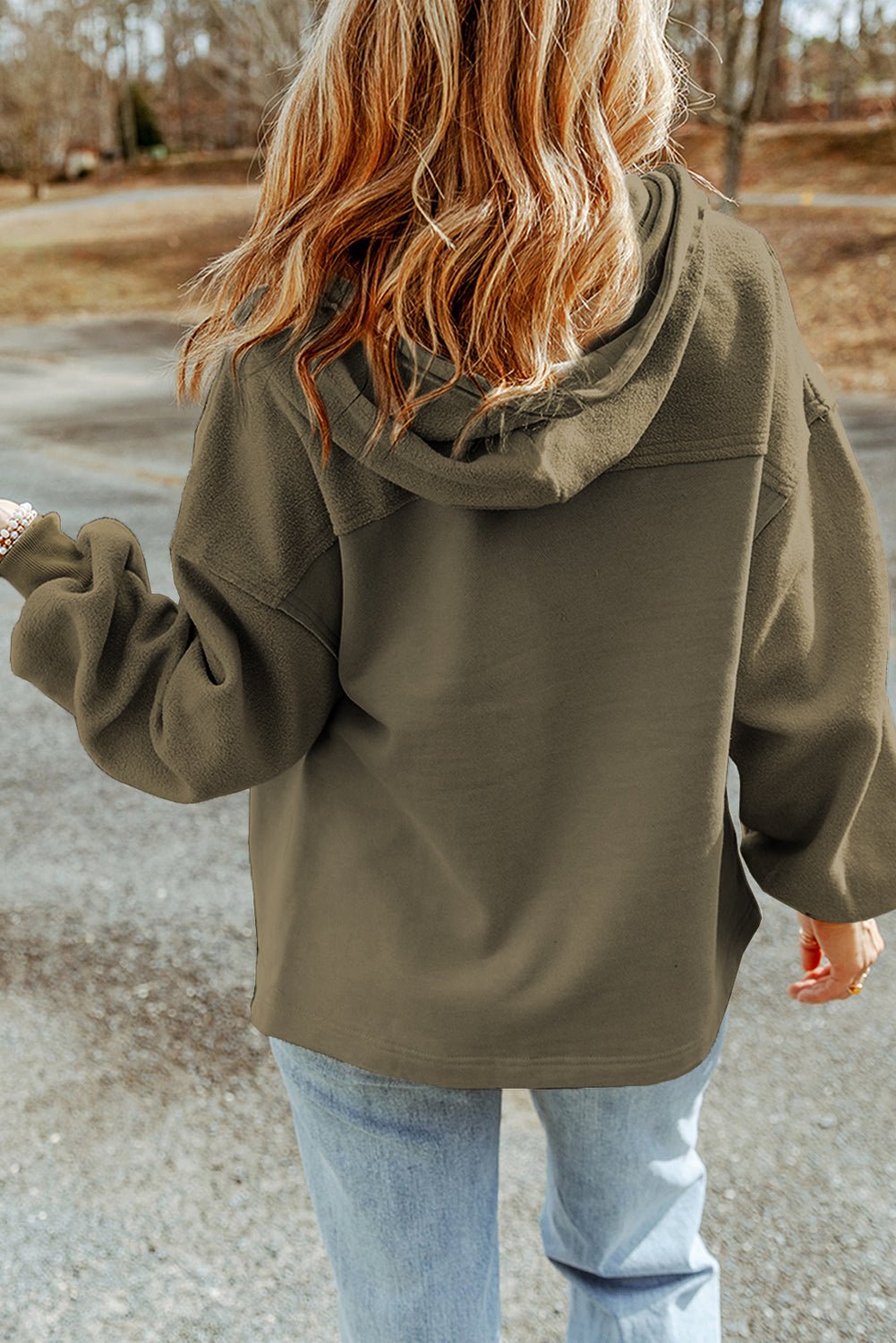 Green Flap Pockets Bishop Sleeve Zip Up Hoodie Jacket - MAD RUFFI