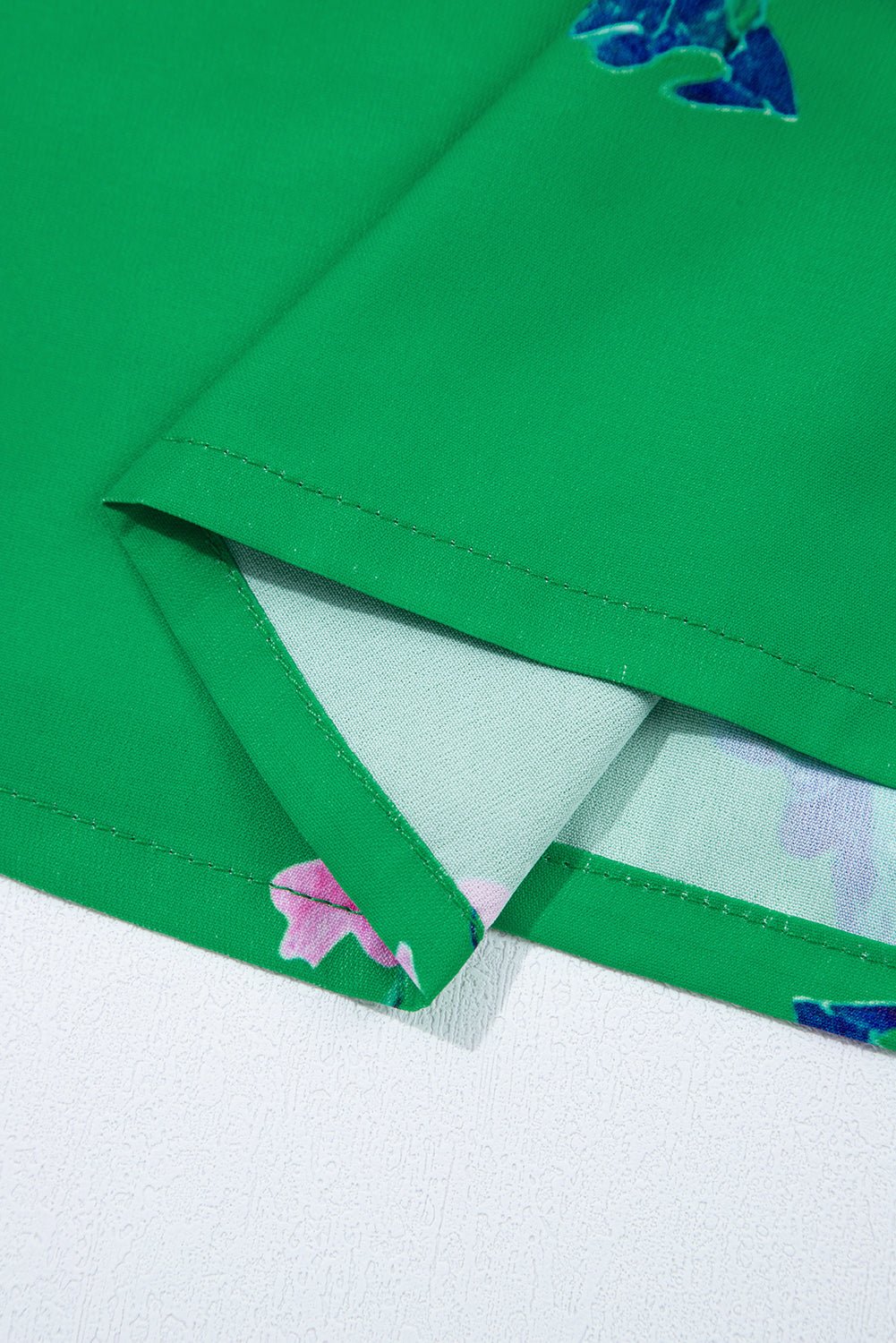 Green Floral Detail Tie Split Neck Puff Sleeve Blouse - MAD RUFFI