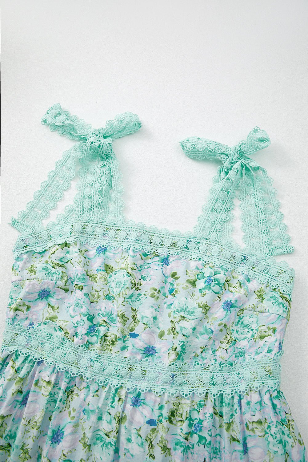 Green Floral Lace Tied Strap Empire Waist Maxi Dress - MAD RUFFI