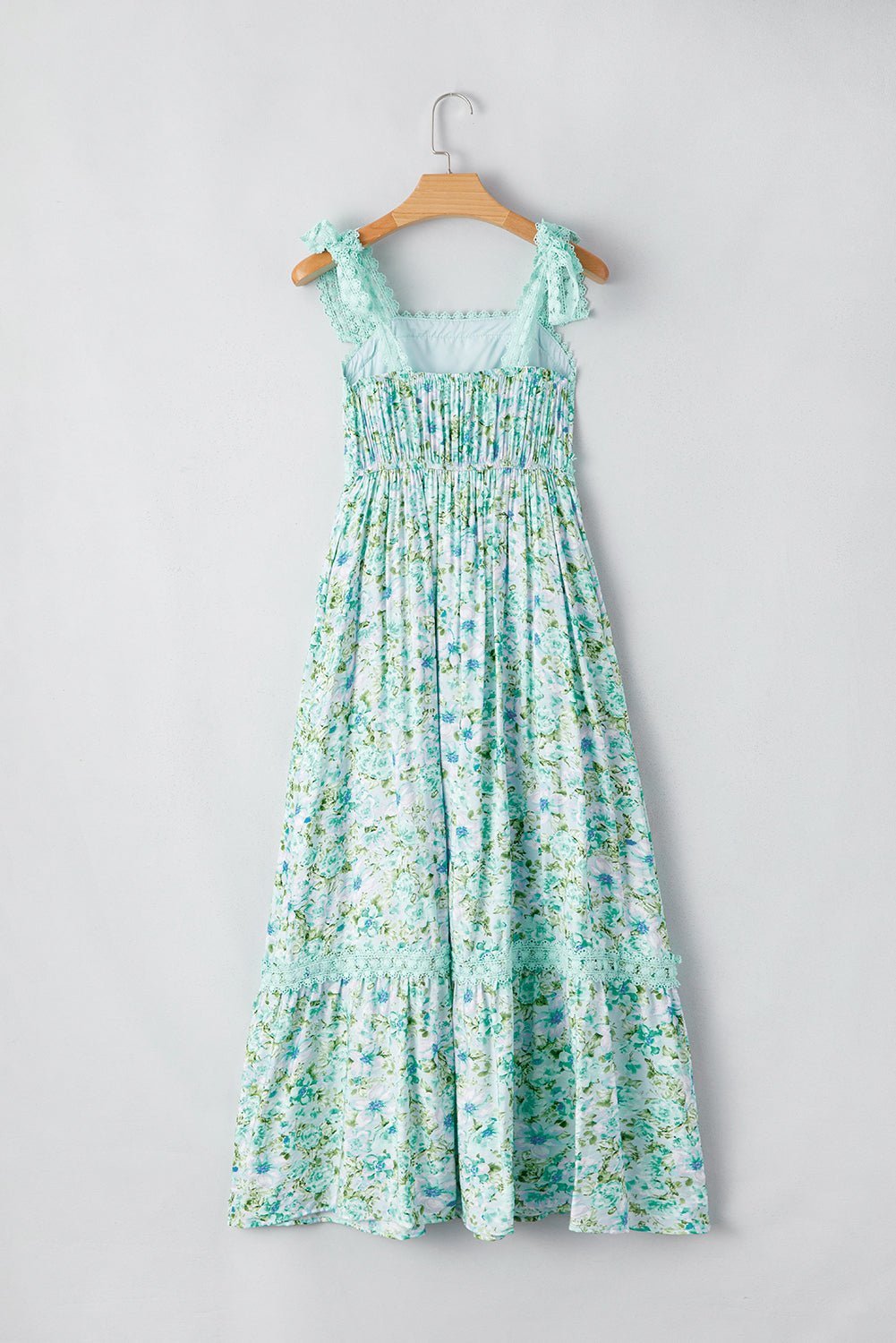 Green Floral Lace Tied Strap Empire Waist Maxi Dress - MAD RUFFI
