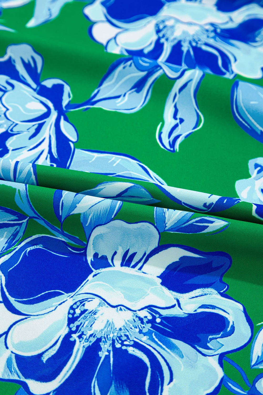 Green Floral Print Lace Trim Ruffle Sleeve Pleated Loose Blouse - MAD RUFFI