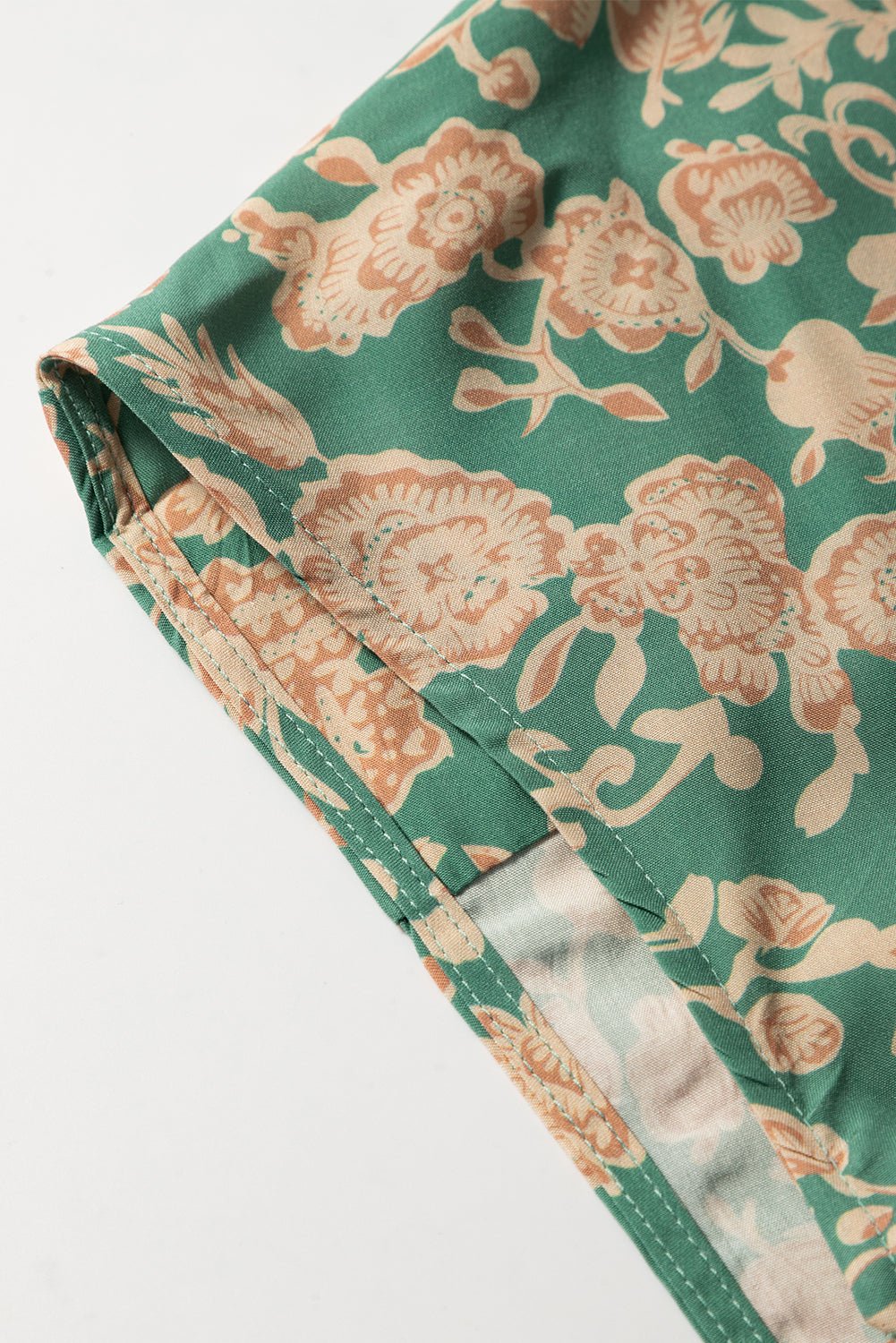 green floral print pleated buttoned v neck short sleeve blouse - MAD RUFFI