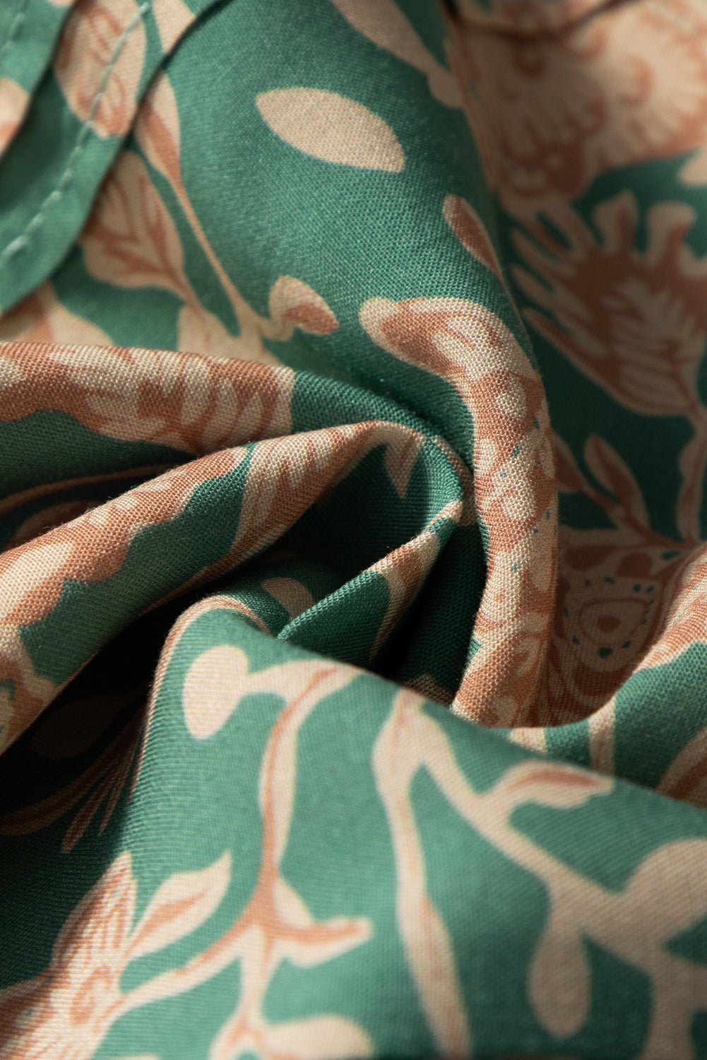 green floral print pleated buttoned v neck short sleeve blouse - MAD RUFFI