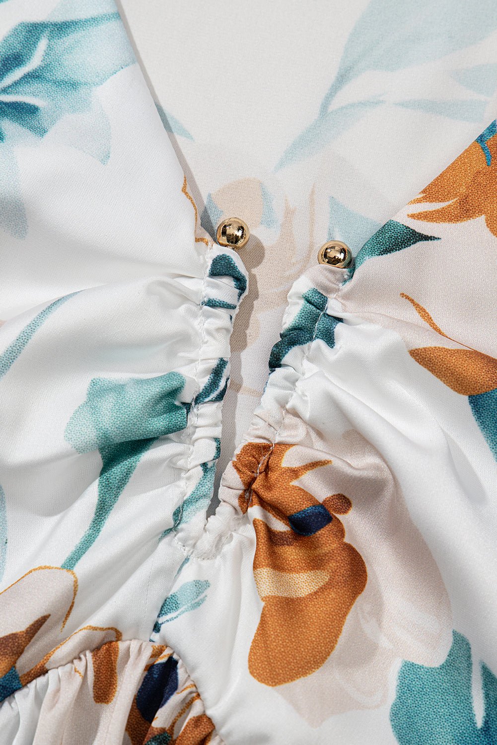 Green Floral Print Puff Sleeve V Neck Babydoll Blouse - MAD RUFFI