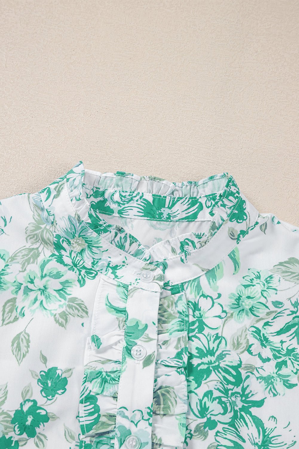 Green Floral Print Ruffle Sleeve Frill Shirt - MAD RUFFI