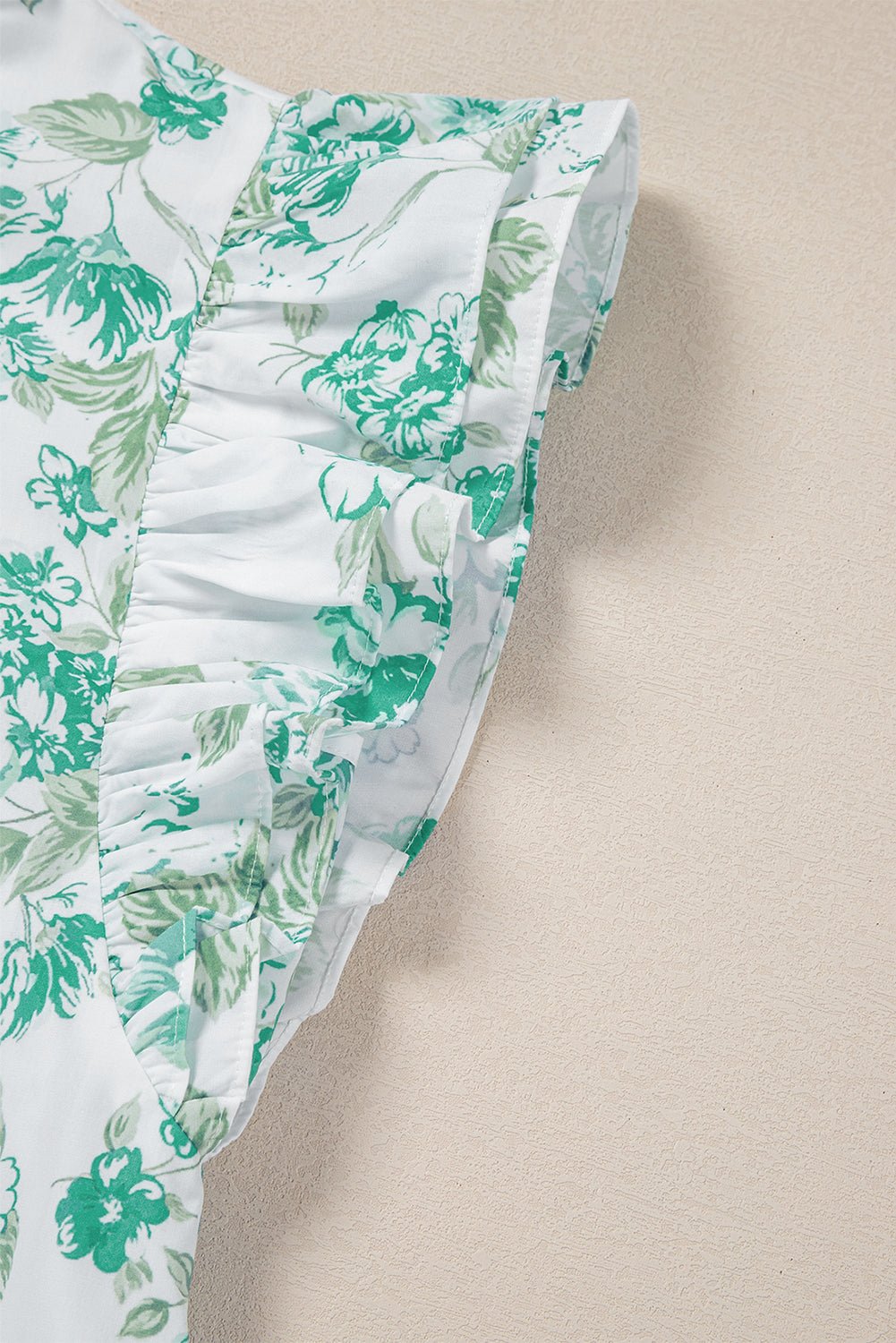 Green Floral Print Ruffle Sleeve Frill Shirt - MAD RUFFI