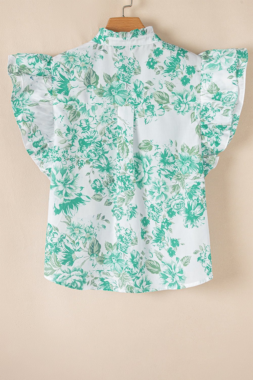 Green Floral Print Ruffle Sleeve Frill Shirt - MAD RUFFI