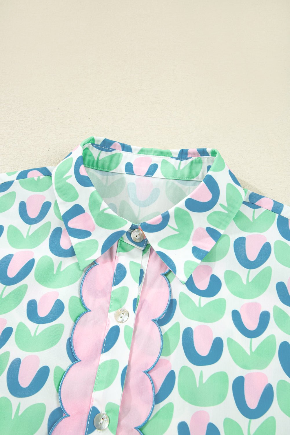 Green Floral Print Scallop Trim Pocket Mini Dress - MAD RUFFI