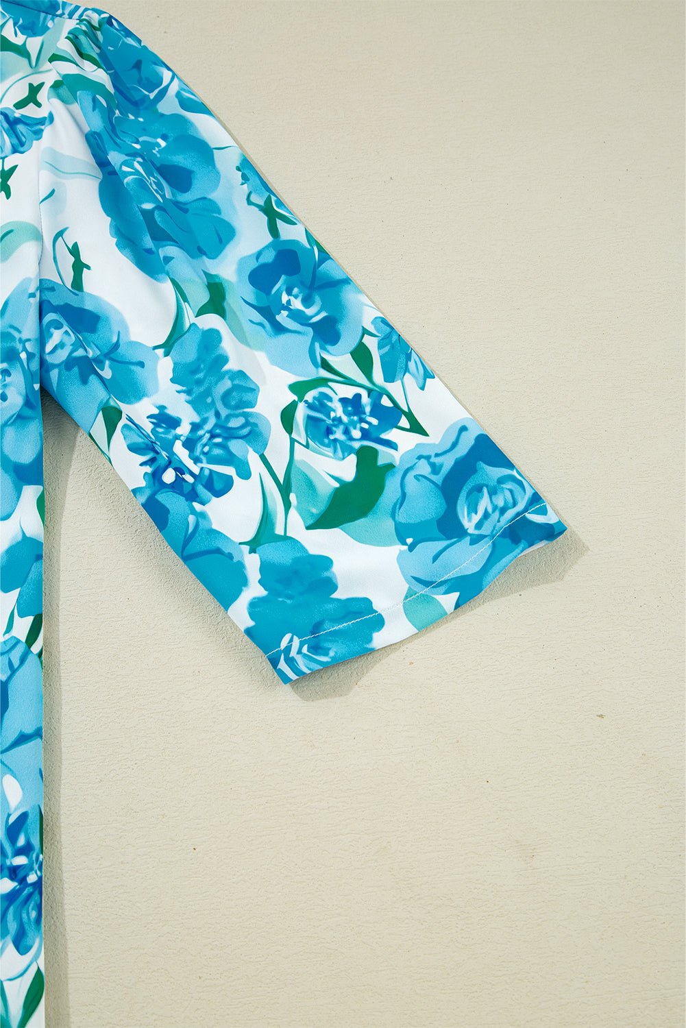 Green Floral Print Stand Neck Puff Sleeve Shirt - MAD RUFFI