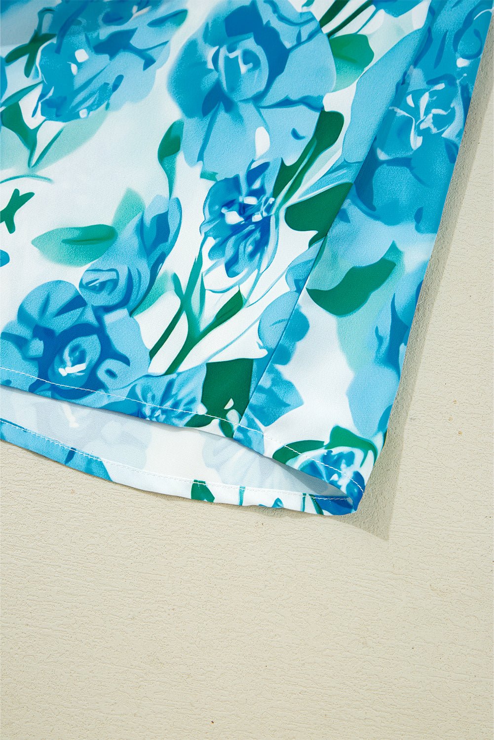 Green Floral Print Stand Neck Puff Sleeve Shirt - MAD RUFFI